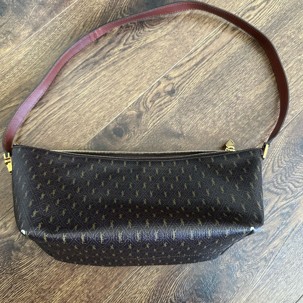 Authentic Saint Laurent Brown Textured Leather Shoulder Bag